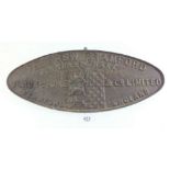 An original 'New Stamford Horse Rake' cast iron plaque by Blackstone & Co.