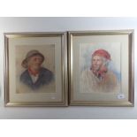G Phillip - a pair of watercolour portraits of fisherman and a farmer - 29 x 23cm