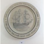 A Purbeck Pottery stoneware plate 'Success to The Victory Safe Return Again'