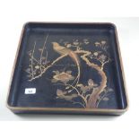 A Japanese lacquer tray with gilt decoration of exotic bird on branch - 41cm wide