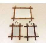 Three French bamboo framed mirrors, the largest 57 x 45cm