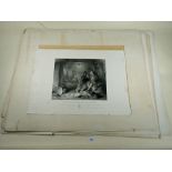 A group of six large 19th century unframed engravings and etchings