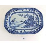 A Chinese 18th century small blue and white meat plate painted landscape 28.5 cm wide