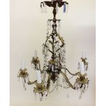 A 19th century gilt metal and cut glass five branch chandelier - 62cm drop