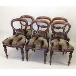 A set of six Victorian mahogany balloon back dining chairs with carved decoration to central splat