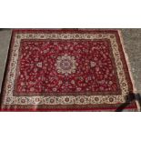 A red ground Kashmir style rug Sharbas medallion design 230 x 157cm