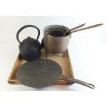 A selection of metalware to include copper pans etc.