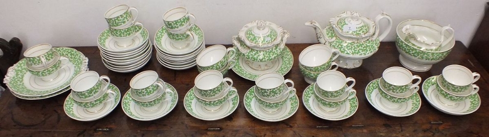 An early 19th century Ridgways green and gilt tea service comprising twelve teacups, twenty four - Image 2 of 2