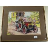 Richard Granger Barrett (20th century British artist) watercolour - 1909 Austin 7, signed - 31 x