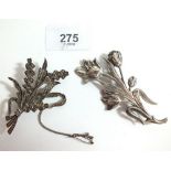 Two mid 20th century silver floral brooches