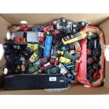 A box of die cast cars etc