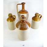 Three stoneware flagons including Owen Staley, family grocer Mitcheldean and a stoneware jug.
