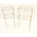 Two white painted metal framed conservatory tables, no glass