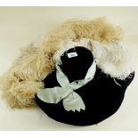 An Edwardian blue velvet ladies wide brim hat with ostrich feathers - 50cm wide