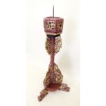 A Chinese red and gilt painted and carved torchere stand - 108cm tall