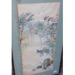 Lo Depagne - Chinese watercolour of a monkey riding a donkey, signed and dated '86 - 68 x 31cm