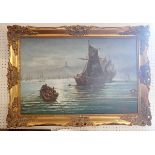 Volkon - oil on canvas sailing ships, 49 x 74cm