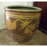 A large oriental garden pot decorated birds and plants - 48cm dia