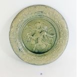 A Victorian relief moulded green Majolica plate - circa 1900 - 30cm diameter dated
