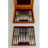 A Victorian silver plated and mother of pearl dessert cutlery set, twelve place settings, cased