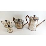 A 19th century silver plated four piece tea and coffee set with engraved decoration