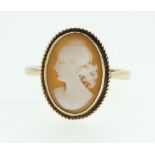 A 9 ct gold cameo ring, size K 1/2