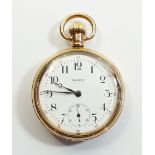 A Waltham rolled gold pocket watch with screw back