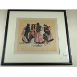 Norah Vivian - a twentieth century wood engraving of Indian dancers - 30 x 34cm