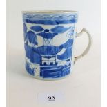 A Chinese 18th/19th century blue and white export porcelain mug (handle A/F) - 12cm tall.