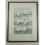 A Henry Moore original lithograph of three reclining figures 1972. Signed to mount. Glazed and