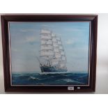 A Morton - oil on canvas three masted sailing ship, 39 x 50cm