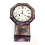 A 19th century rosewood cased octagonal drop dial wall clock with mother of pearl inlay