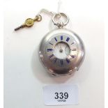 A half hunter silver pocket watch Birmingham 1889 with key