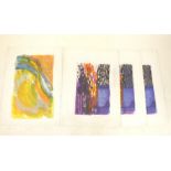 An etching by Pauline Aitken and four lithographs by Sheila Wright - circa 1960's, all unframed