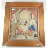A Victorian petit point tapestry of 'The Last Supper' 46 x 41 cm in a maple frame -