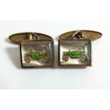 A pair of Essex Crystal cufflinks, decorated with motorcars