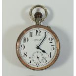 A large size 8 day silver plated pocket watch by Brock & Son, Edinburgh