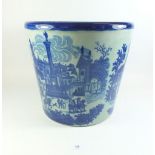 A large blue and white reproduction plant pot - 30cm high