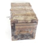 A small antique treasure chest with cast iron hinges and locks and unusually fitted walnut