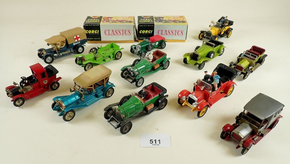 A selection of approximately 12 Corgi classic die cast motor cars - mainly unboxed