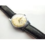 A Doxa Mens dress watch with subsidiary seconds dial and black lizard style strap - recently cleaned