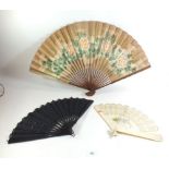 Three various fans including a Victorian black lace ones
