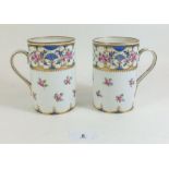 A pair of Potschappel Dresden porcelain mugs with floral decoration