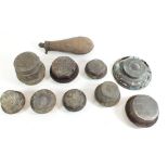 A selection of vintage metal hub caps.