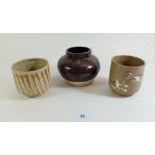 Three various studio pottery vases, tallest 8.5cm