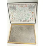 Saxtons map of Cheshire, a John Speed map of Surrey, plus a reproduction map of Cheshire - Saxtons
