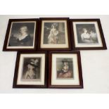 Five prints of Old Master portraits of 18th century ladies - 43 cm by 35cm