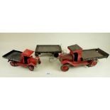 Two tin plate trucks and trailer - restored and partly re-built