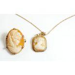 A 9ct gold cameo pendant and 9ct gold cameo brooch