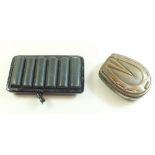 A German leather WWI cartridge holder and a horseshoe form snuff box, engraved by hand 'A Present